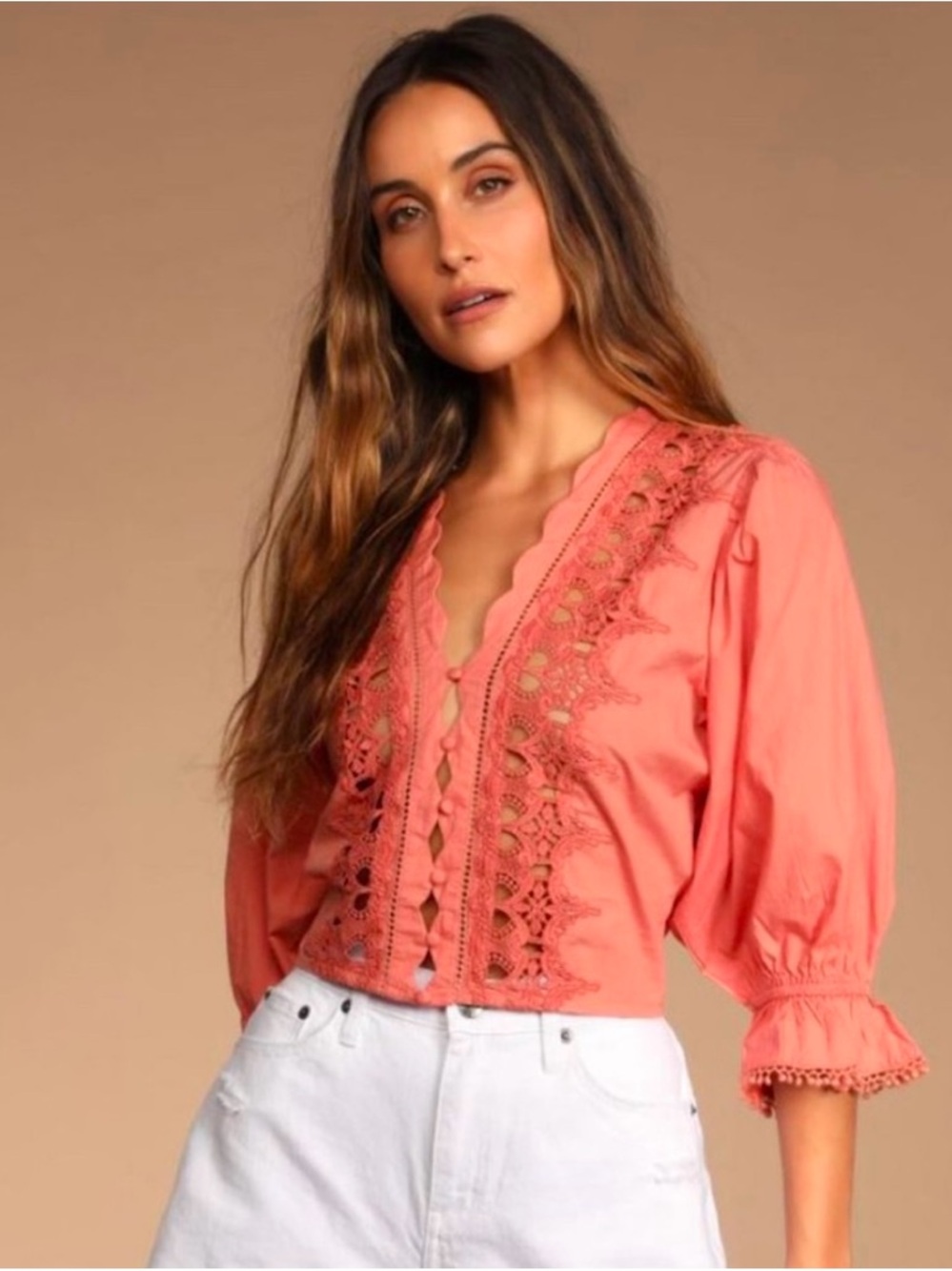 NWT Free People Luella Women’s Lace-Trim Savanna Red Edwardian style Blouse